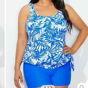 Blue Side Tie Blouson Tankini Set